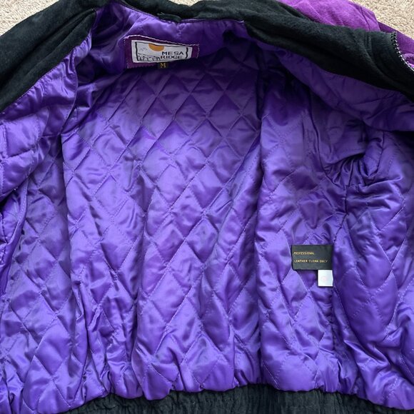 Mesa Ridge Suede Coat Womens M Purple Black Leather Southwestern Bomber Jacket - Picture 10 of 11